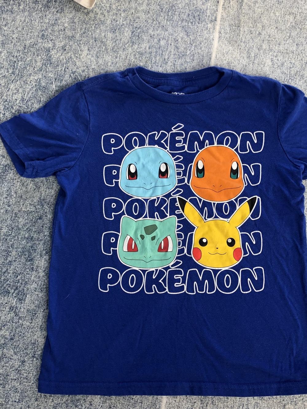 Boys' Blue Short Sleeve Tee with Pikachu & Starter Faces